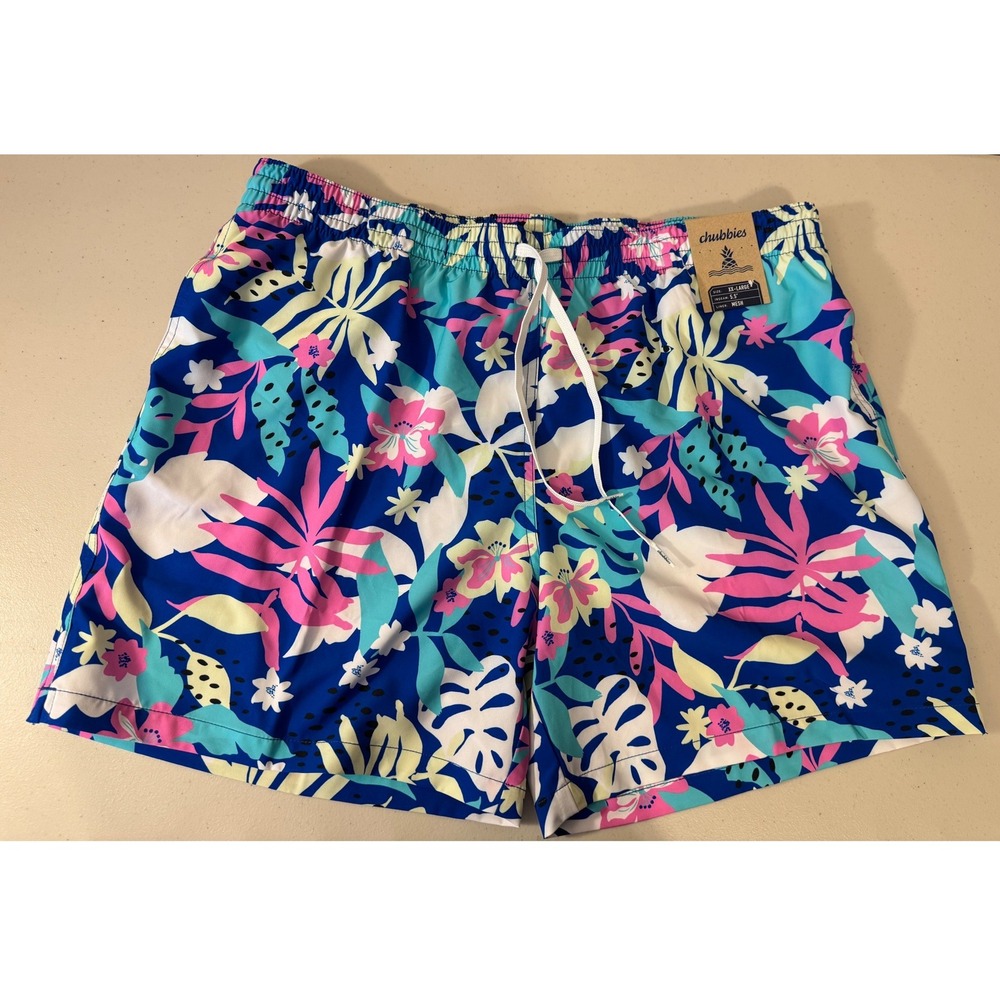 Chubbies Swim Trunks Men XXL‎ Blue Tropical Floral 5.5" Inseam Lined Shorts NEW